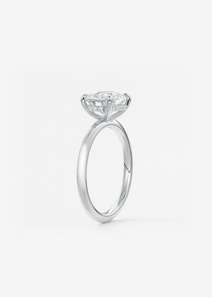 Elongated Cushion East West Hidden Halo Lab Grown Diamond Engagement Ring