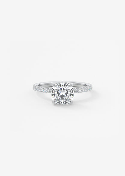 Cushion Hidden Halo Pave Lab Grown Diamond Engagement Ring