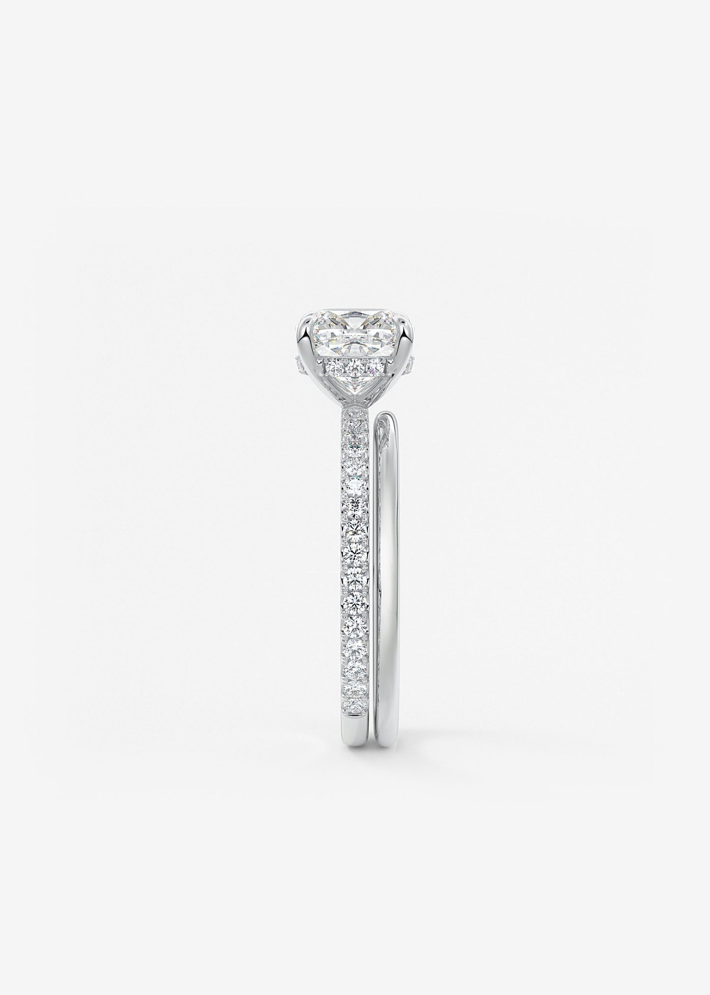 Cushion Hidden Halo Pave Lab Grown Diamond Engagement Ring