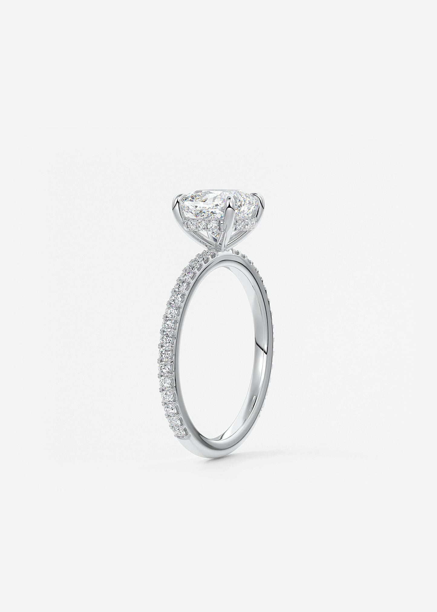 Cushion Hidden Halo Pave Lab Grown Diamond Engagement Ring