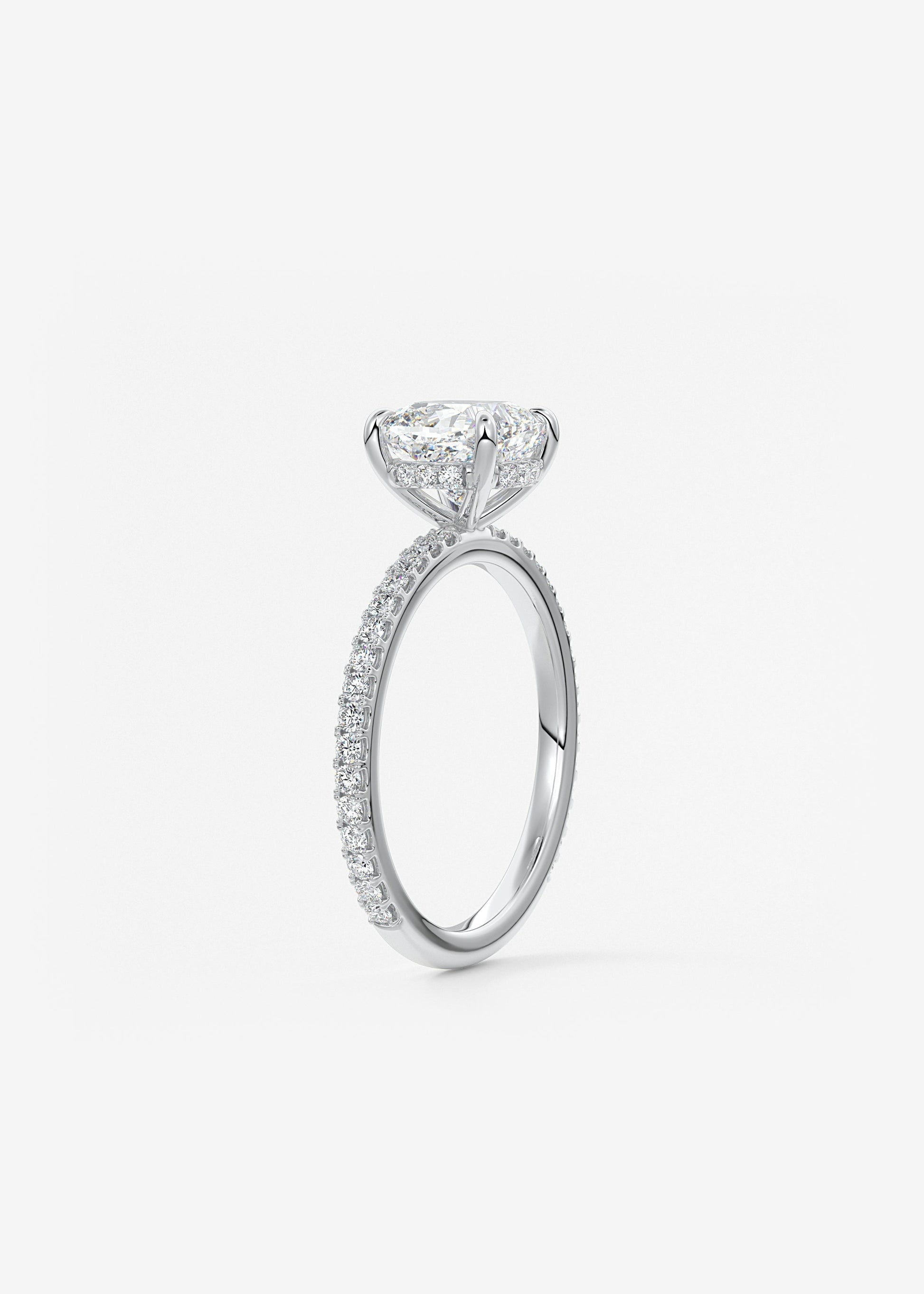 Cushion Hidden Halo Pave Lab Grown Diamond Engagement Ring