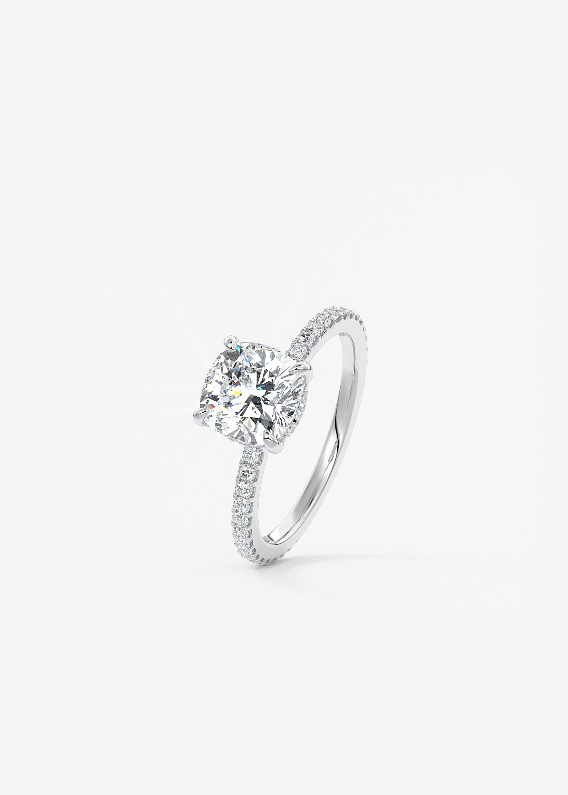 Cushion Hidden Halo Pave Lab Grown Diamond Engagement Ring