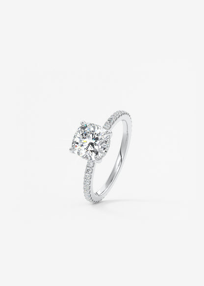 Cushion Hidden Halo Pave Lab Grown Diamond Engagement Ring