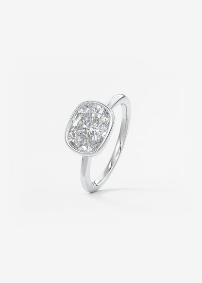 Elongated Cushion East West Bezel Lab Grown Diamond Engagement Ring