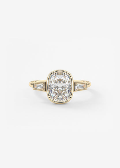Elongated Cushion Three Stone Bezel Lab Grown Diamond Engagement Ring