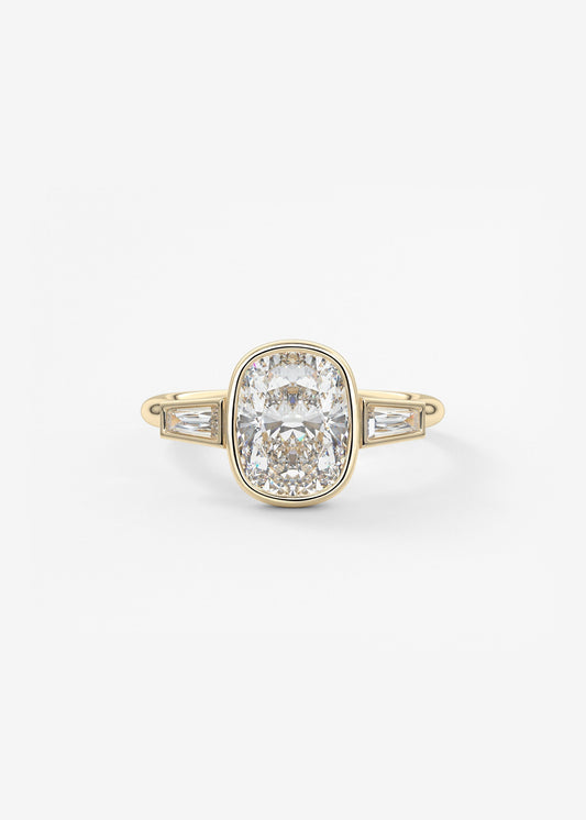 Elongated Cushion Three Stone Bezel Lab Grown Diamond Engagement Ring
