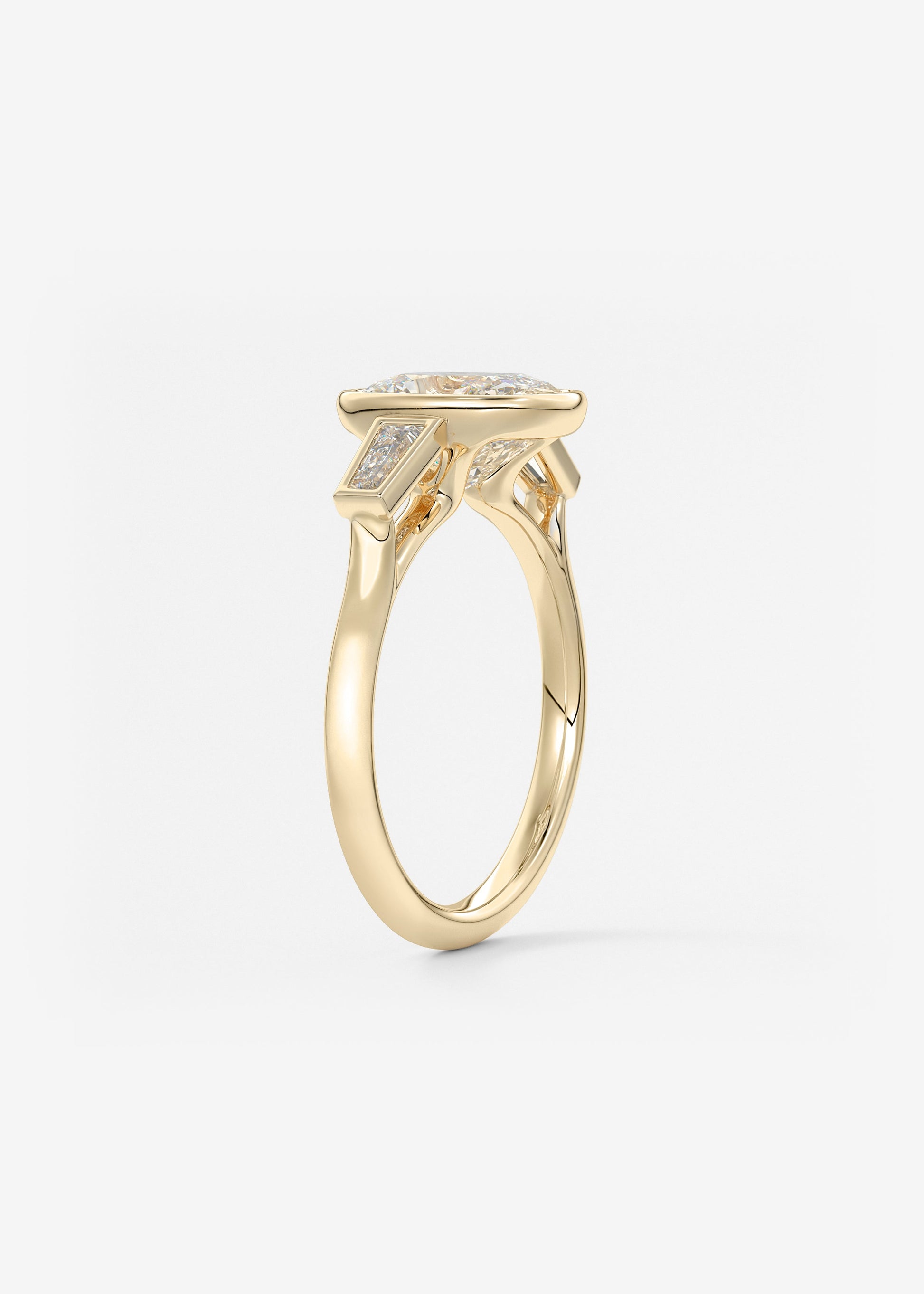 Elongated Cushion Three Stone Bezel Lab Grown Diamond Engagement Ring