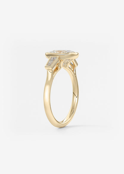 Elongated Cushion Three Stone Bezel Lab Grown Diamond Engagement Ring