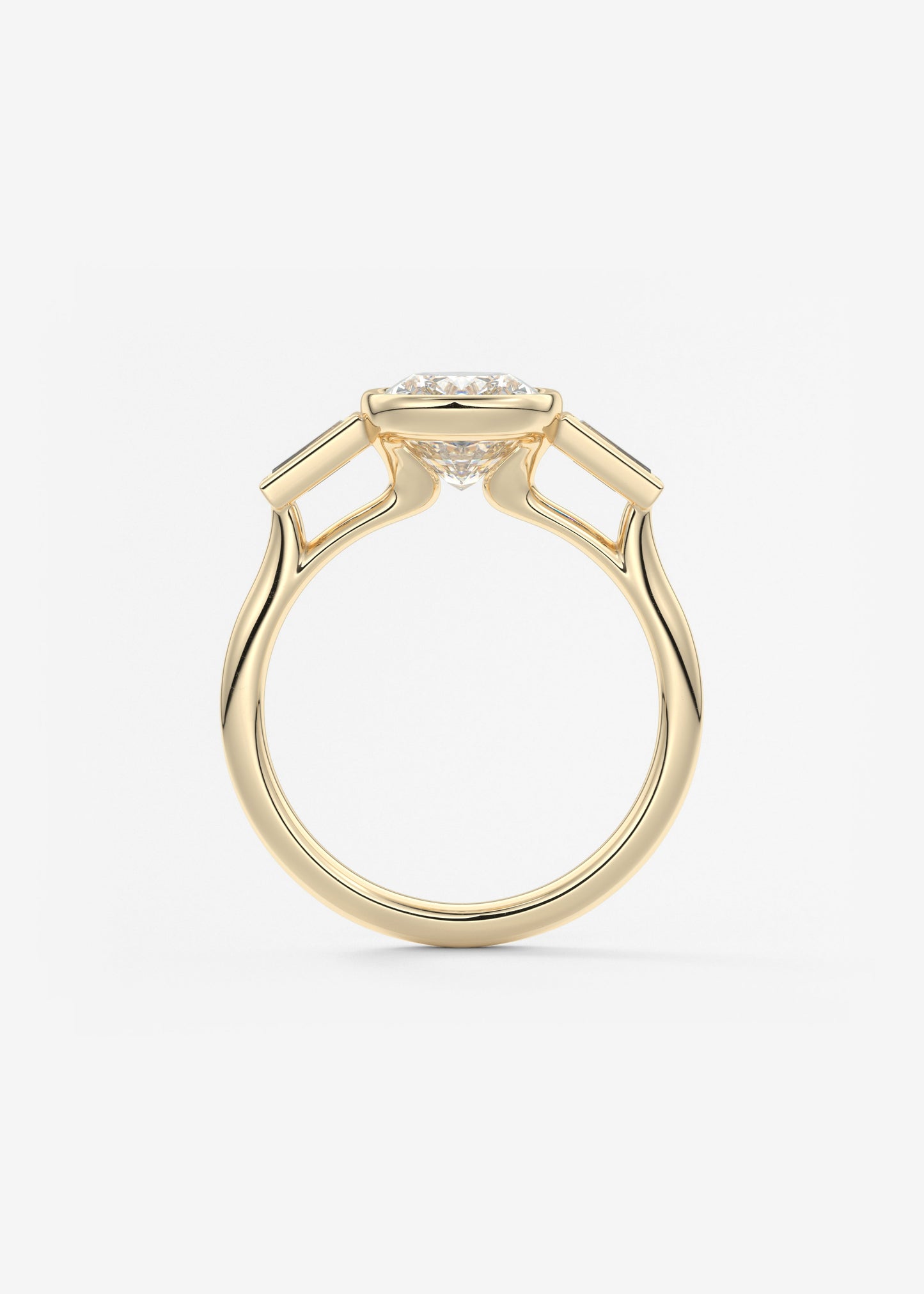 Elongated Cushion Three Stone Bezel Lab Grown Diamond Engagement Ring