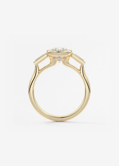 Elongated Cushion Three Stone Bezel Lab Grown Diamond Engagement Ring
