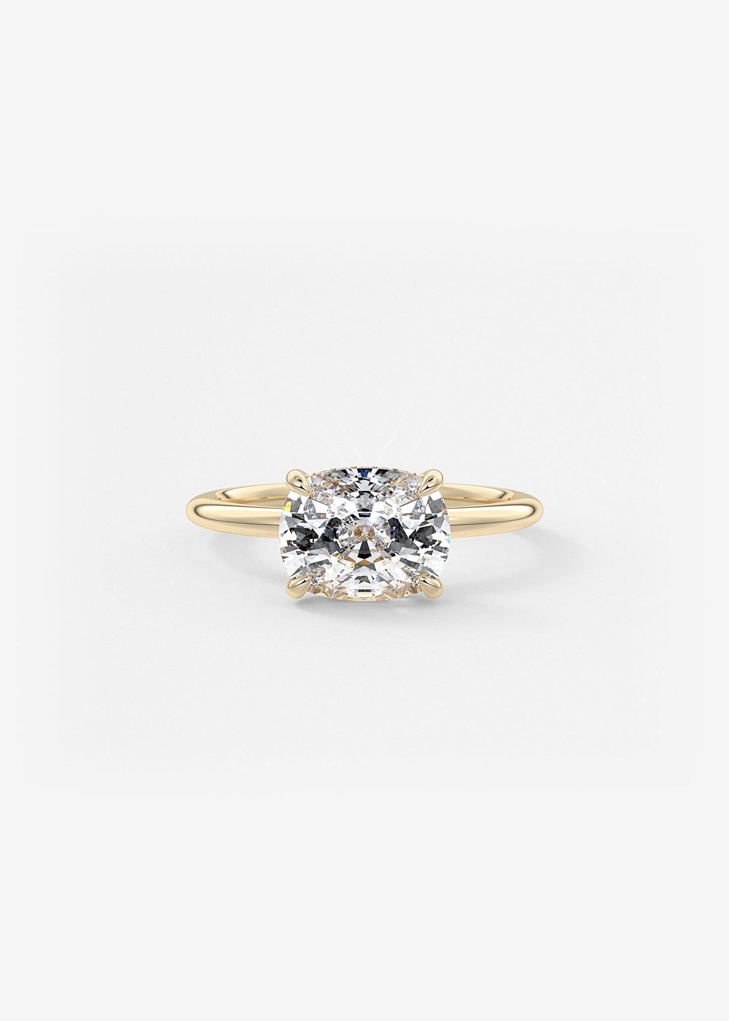 Elongated Cushion East West Hidden Halo Lab Grown Diamond Engagement Ring