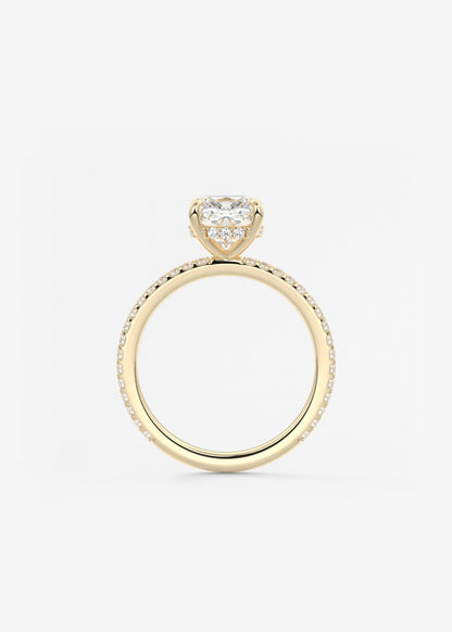 Cushion Hidden Halo Pave Lab Grown Diamond Engagement Ring