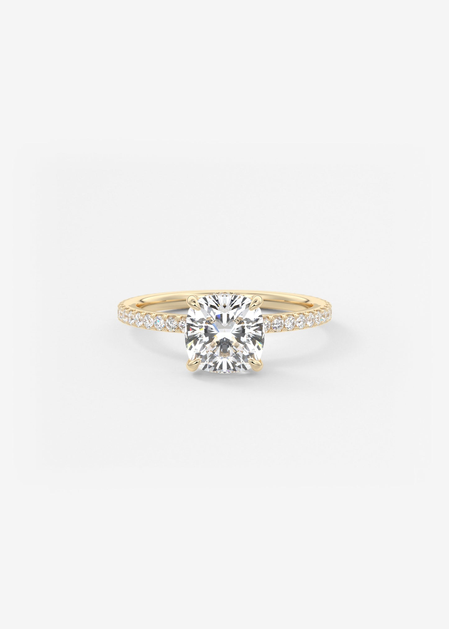 Cushion Hidden Halo Pave Lab Grown Diamond Engagement Ring