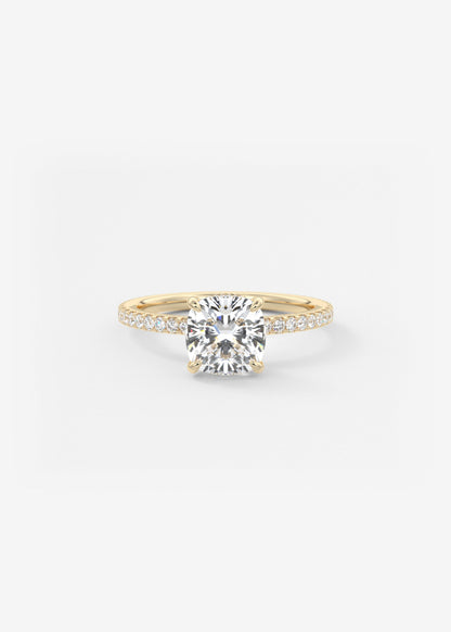 Cushion Hidden Halo Pave Lab Grown Diamond Engagement Ring