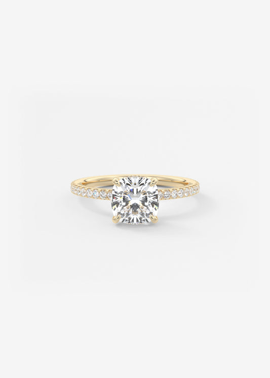 Cushion Hidden Halo Pave Lab Grown Diamond Engagement Ring