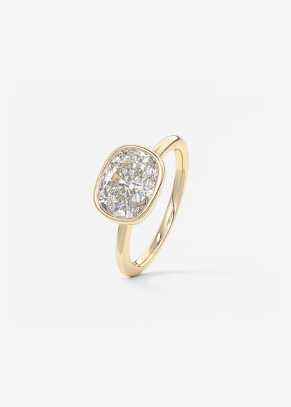 Elongated Cushion East West Bezel Lab Grown Diamond Engagement Ring