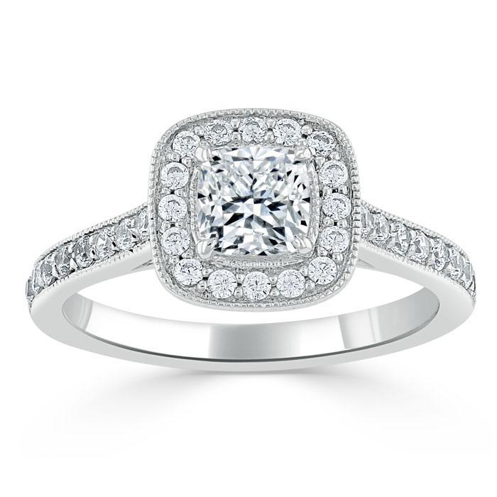 1.0 CT Cushion Cut Moissanite Halo Channel Pave Engagement Ring 2