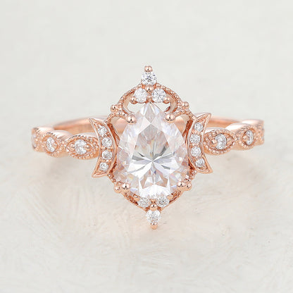 Pear Vintage Art Deco Lab-Grown Diamond Engagement Ring