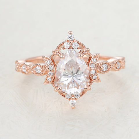 0.90 CT Pear Shaped Moissanite Vintage Engagement Ring 1