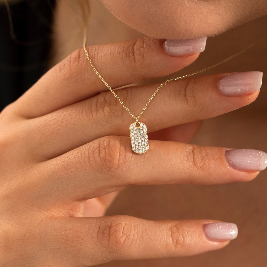 0.3 TCW Round Shaped Moissanite Tag Necklace