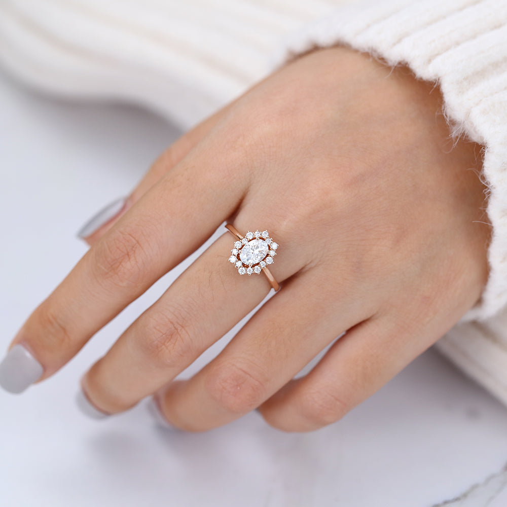 Oval Cluster Lab-Grown Diamond Engagement Ring