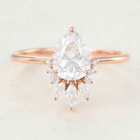 0.85 CT Pear Shaped Moissanite Cluster Engagement Ring 1