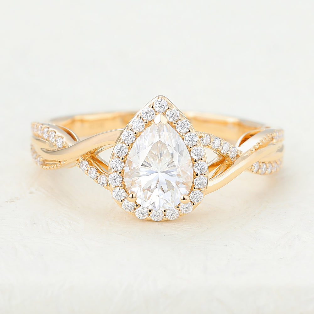 Pear Halo Pave & Twisted Pave Lab-Grown Diamond Engagement Ring