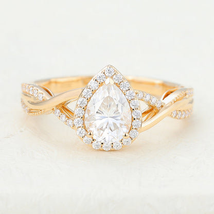 Pear Halo Pave & Twisted Pave Lab-Grown Diamond Engagement Ring