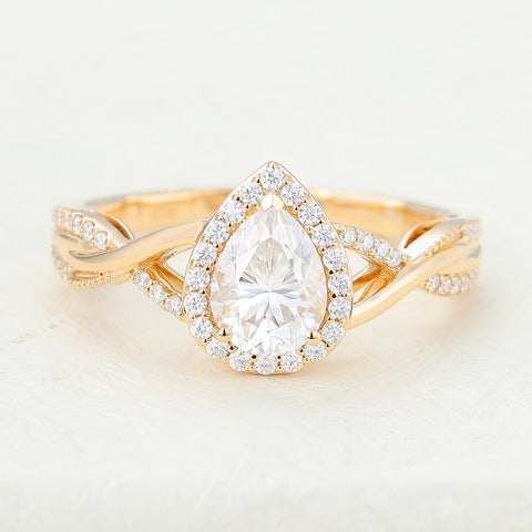 0.43 CT Pear Shaped Moissanite Halo & Twisted Pave Engagement Ring 6