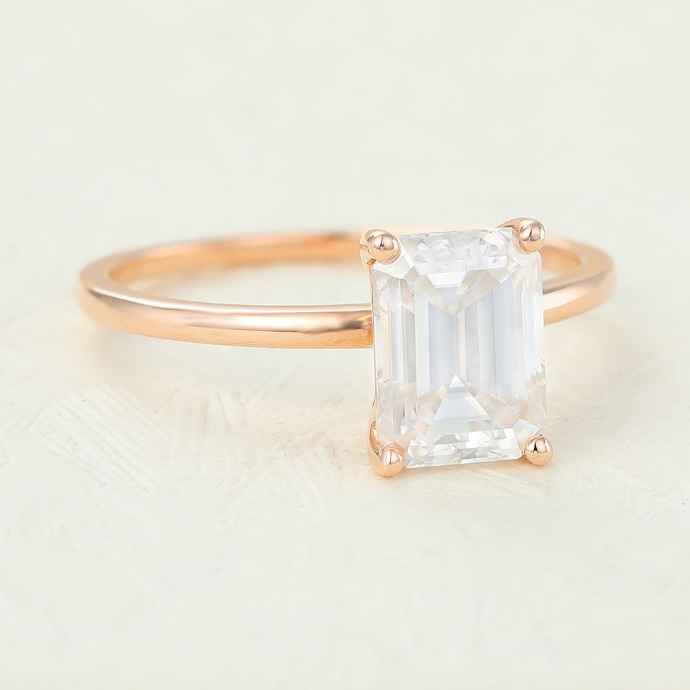 Emerald Solitaire Lab-Grown Diamond Engagement Ring