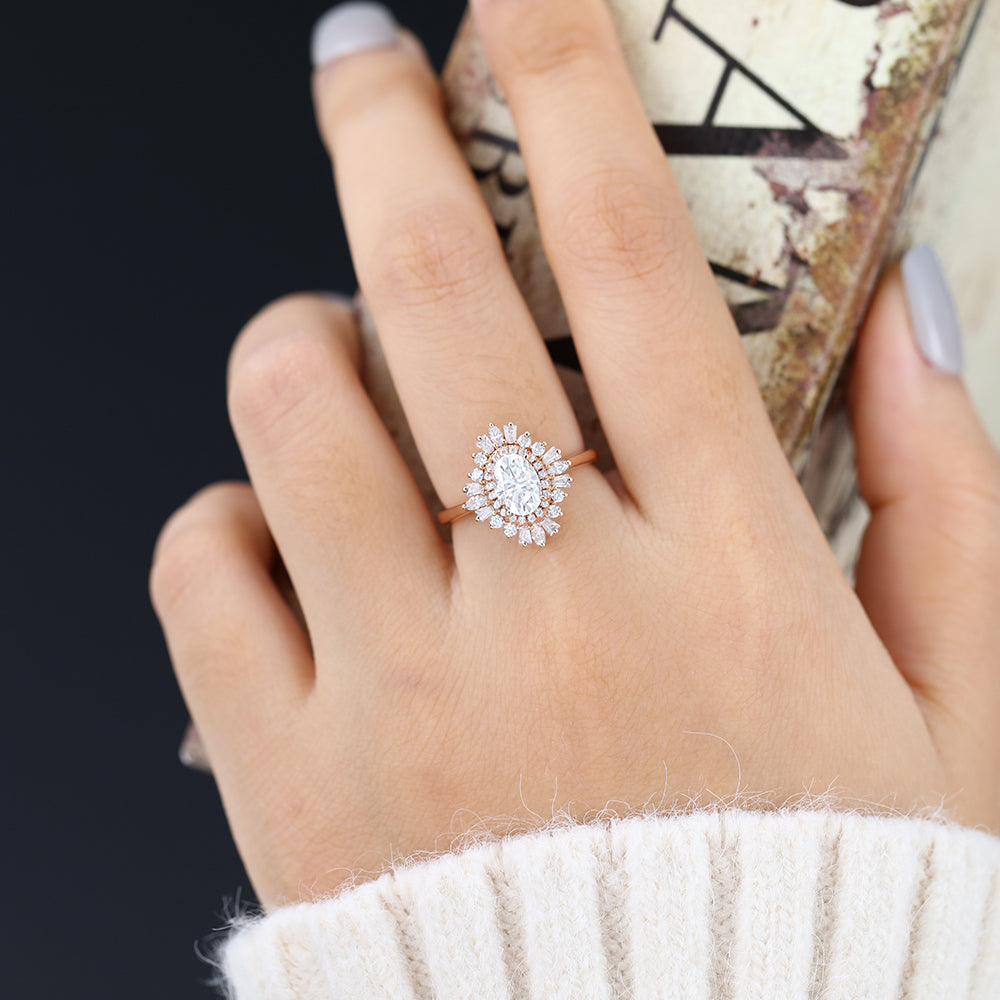 Oval Cluster Lab-Grown Diamond Engagement Ring