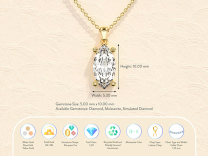 1.0 TCW Marquise Shape Moissanite Solitaire Necklace