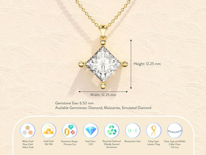 1.0 TCW Princess Shape Moissanite Solitaire Necklace