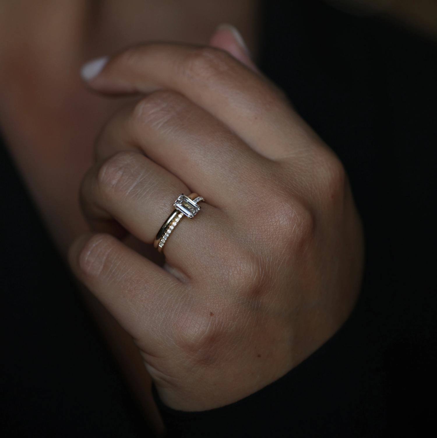 Emerald Cut Pave Lab Grown Diamond Engagement Ring