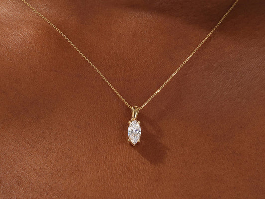 1.0 TCW Marquise Shape Moissanite Solitaire Necklace