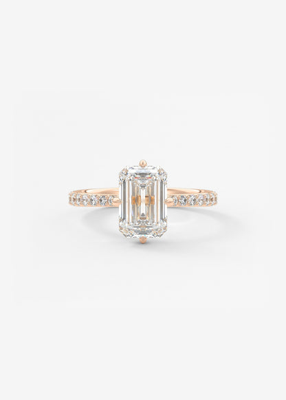 Emerald Hidden Halo Pave Lab Grown Diamond Engagement Ring