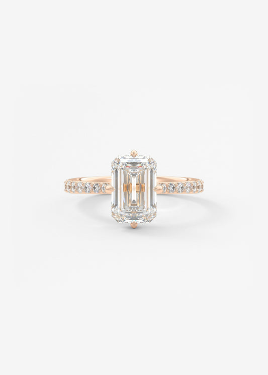 Emerald Hidden Halo Pave Lab Grown Diamond Engagement Ring