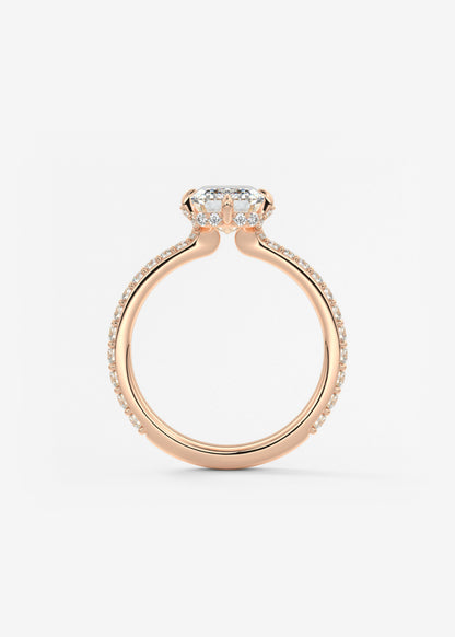 Emerald Hidden Halo Pave Lab Grown Diamond Engagement Ring
