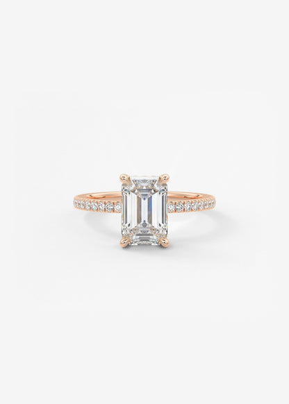 Emerald Hidden Halo Pave Lab Grown Diamond Engagement Ring