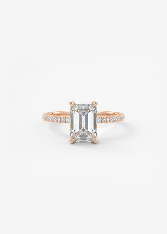 Emerald Hidden Halo Pave Lab Grown Diamond Engagement Ring