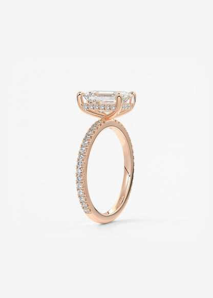 Emerald Hidden Halo Pave Lab Grown Diamond Engagement Ring