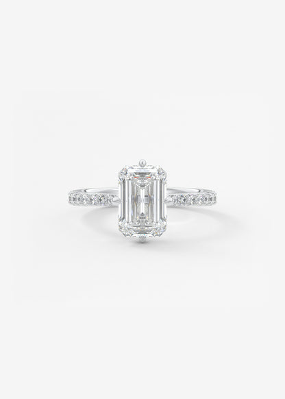 Emerald Hidden Halo Pave Lab Grown Diamond Engagement Ring