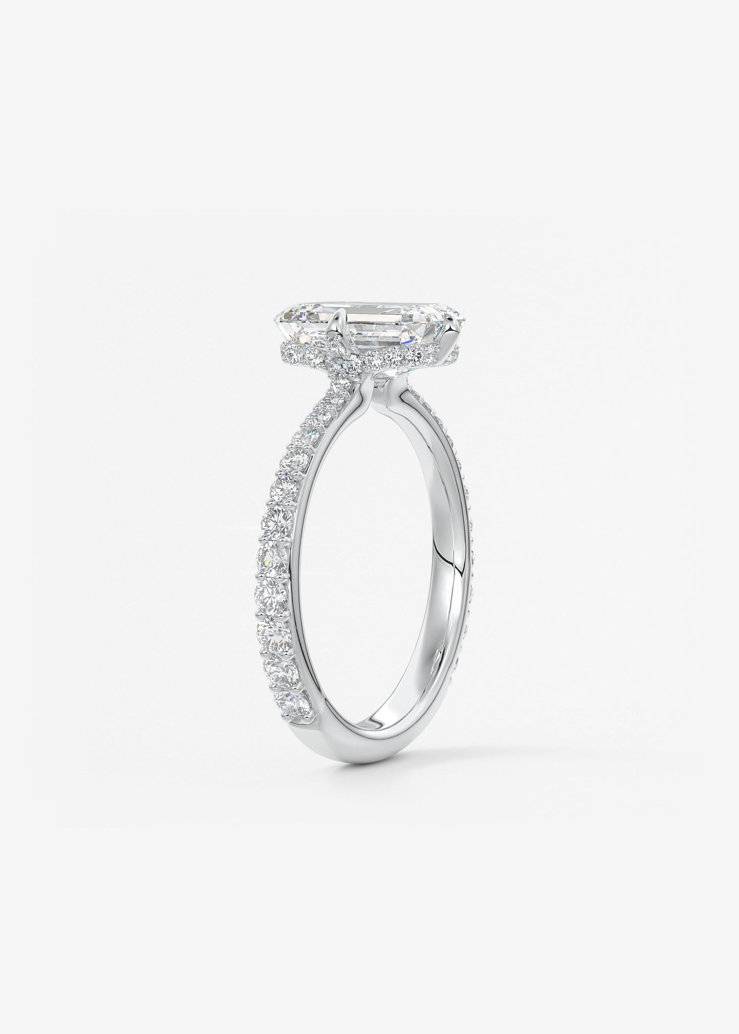 Emerald Hidden Halo Pave Lab Grown Diamond Engagement Ring