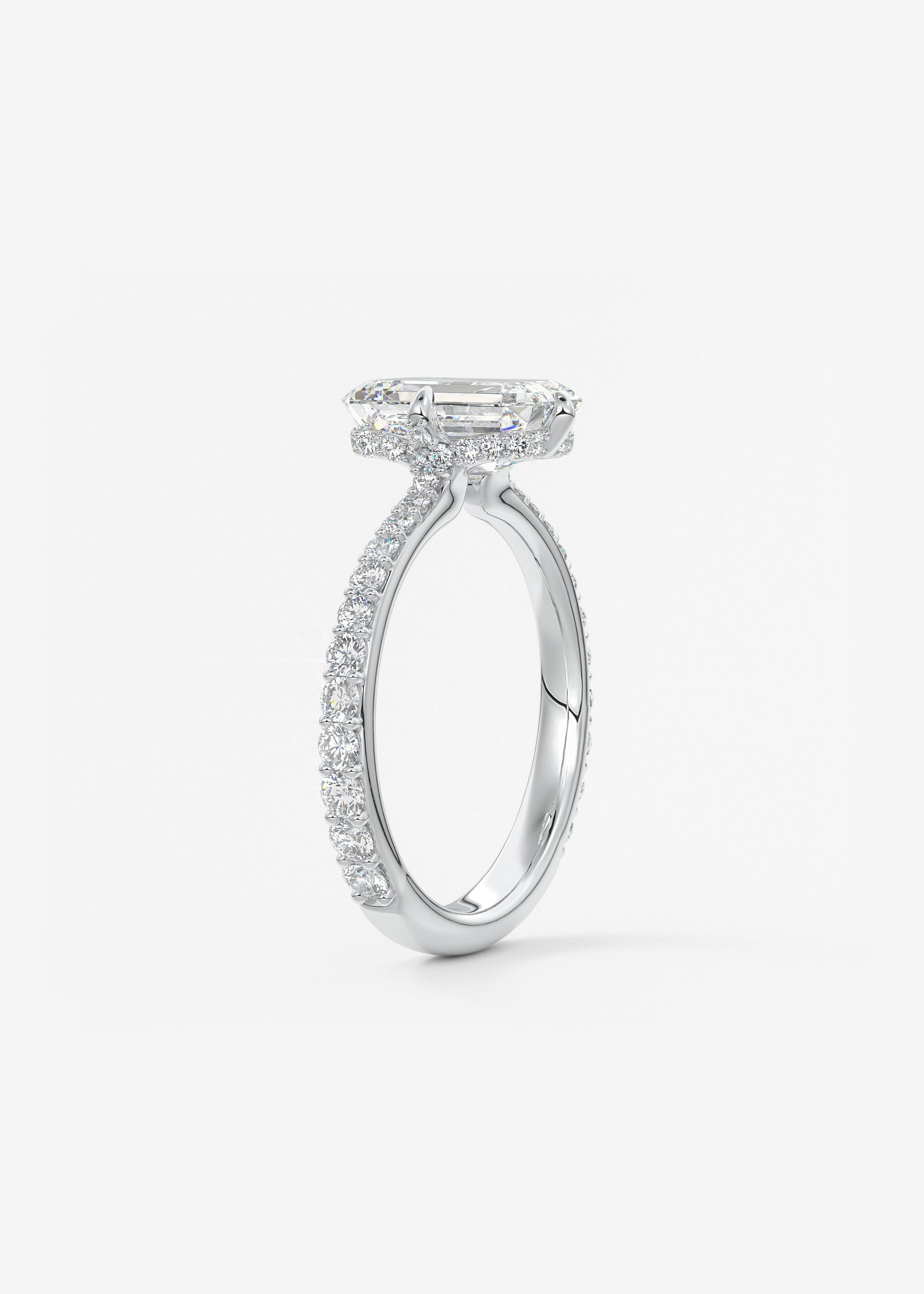 Emerald Hidden Halo Pave Lab Grown Diamond Engagement Ring