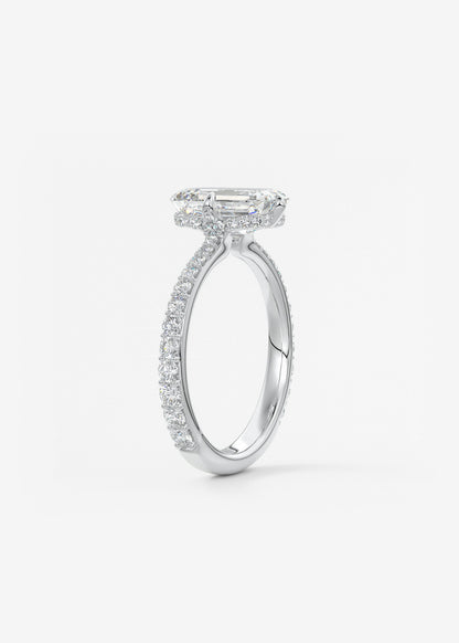 Emerald Hidden Halo Pave Lab Grown Diamond Engagement Ring