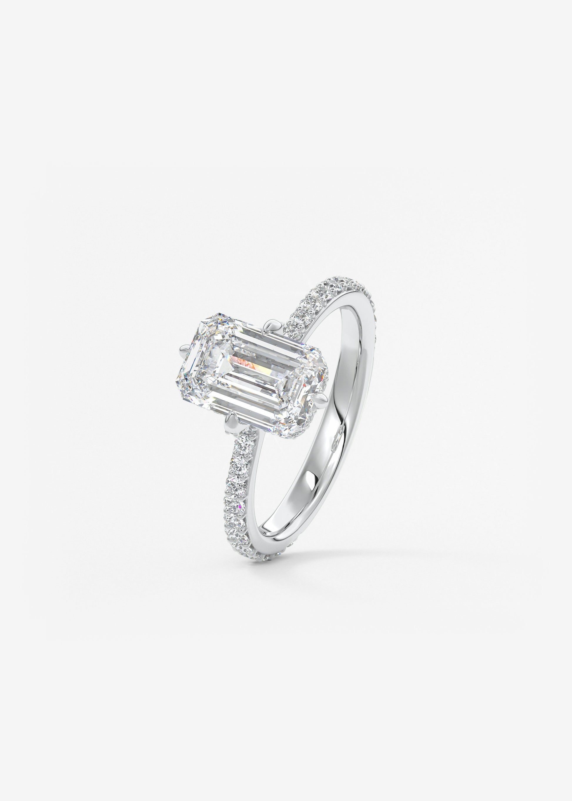 Emerald Hidden Halo Pave Lab Grown Diamond Engagement Ring
