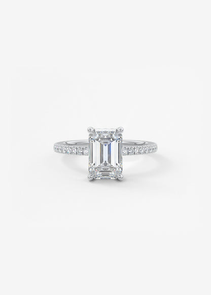 Emerald Hidden Halo Pave Lab Grown Diamond Engagement Ring