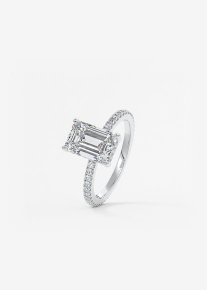Emerald Hidden Halo Pave Lab Grown Diamond Engagement Ring
