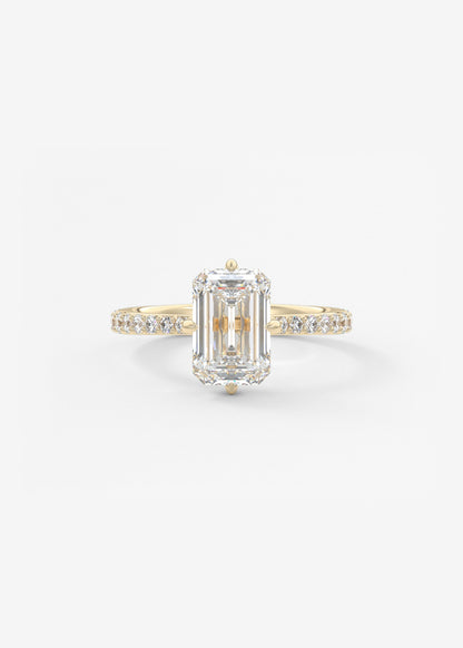 Emerald Hidden Halo Pave Lab Grown Diamond Engagement Ring