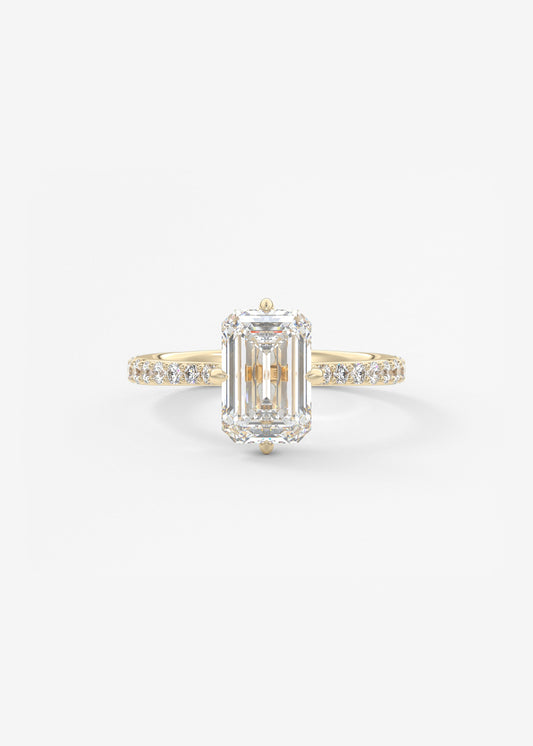 Emerald Hidden Halo Pave Lab Grown Diamond Engagement Ring